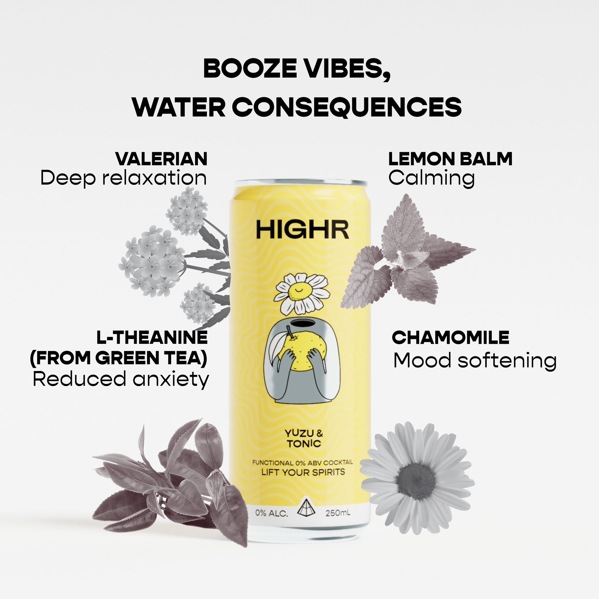 Can of Yuzu & Tonic non alcoholic cocktail with adaptogenic botanicals